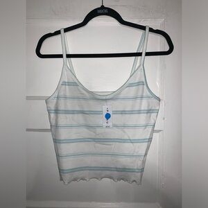 NWT pac sun basics white‎ and blue striped ribbed cropped tank size large